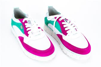 WIT-FUCHSIA-GROEN LAGE SNEAKER