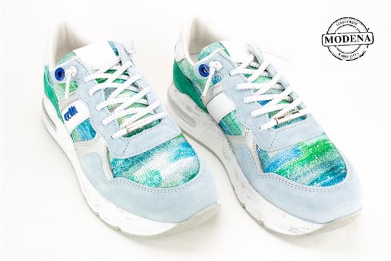 Detailpagina - Ander damesschoenen model: BLAUW-GROEN SNEAKER ELASTIEK