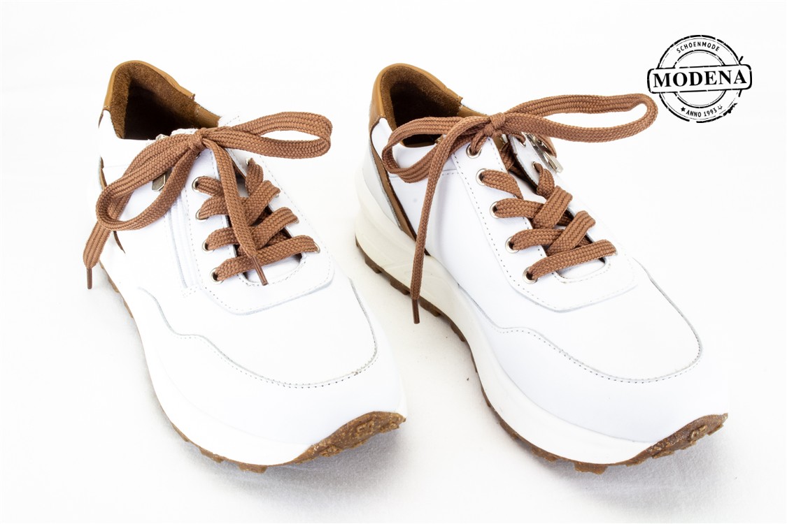 Modena schoenmode - wit sneaker - wit sneaker camel veter