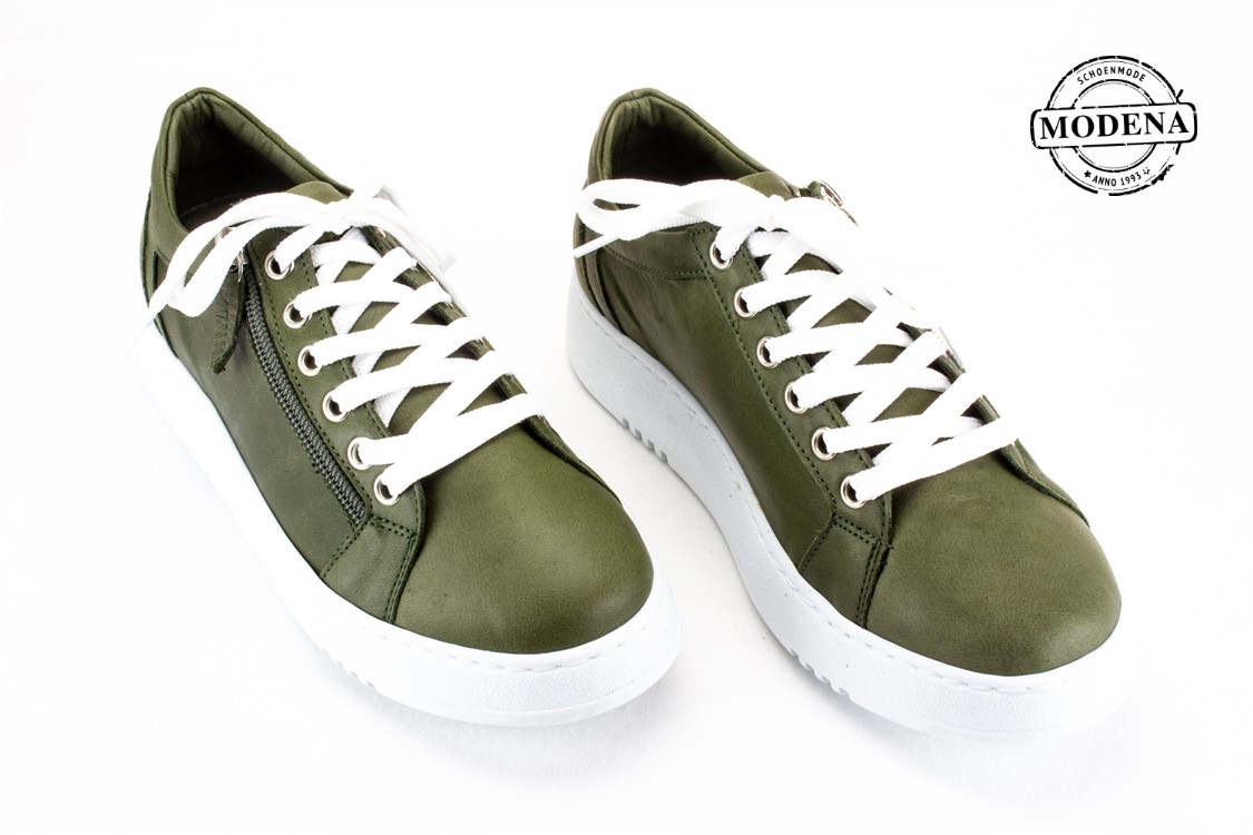 Modena schoenmode - lage sneaker zij-rits - khaki lage zij rits