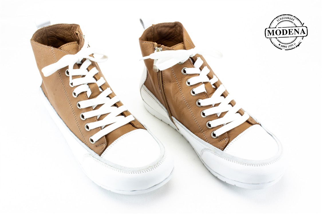 Modena schoenmode - hoge basket witte boord - camel hoge basket witte b