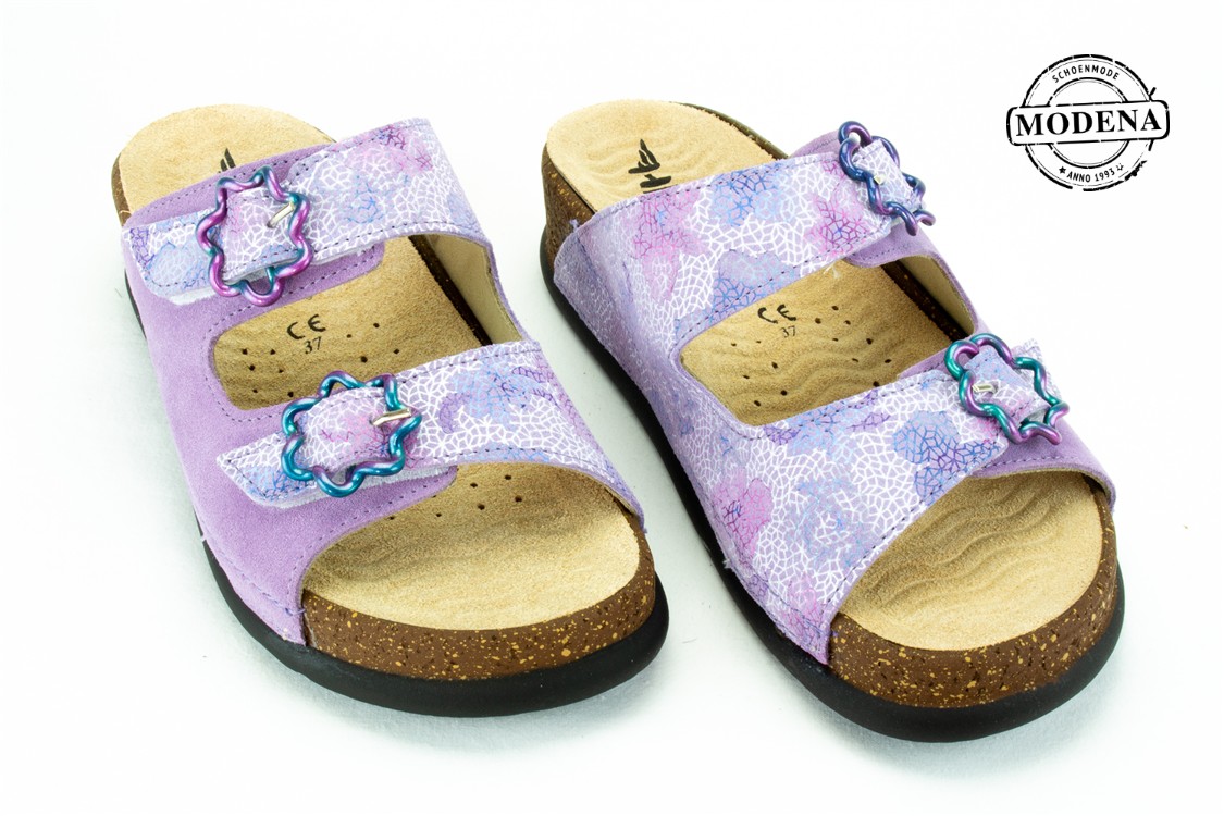 Modena schoenmode - paars bloemen - paars bloem slipper