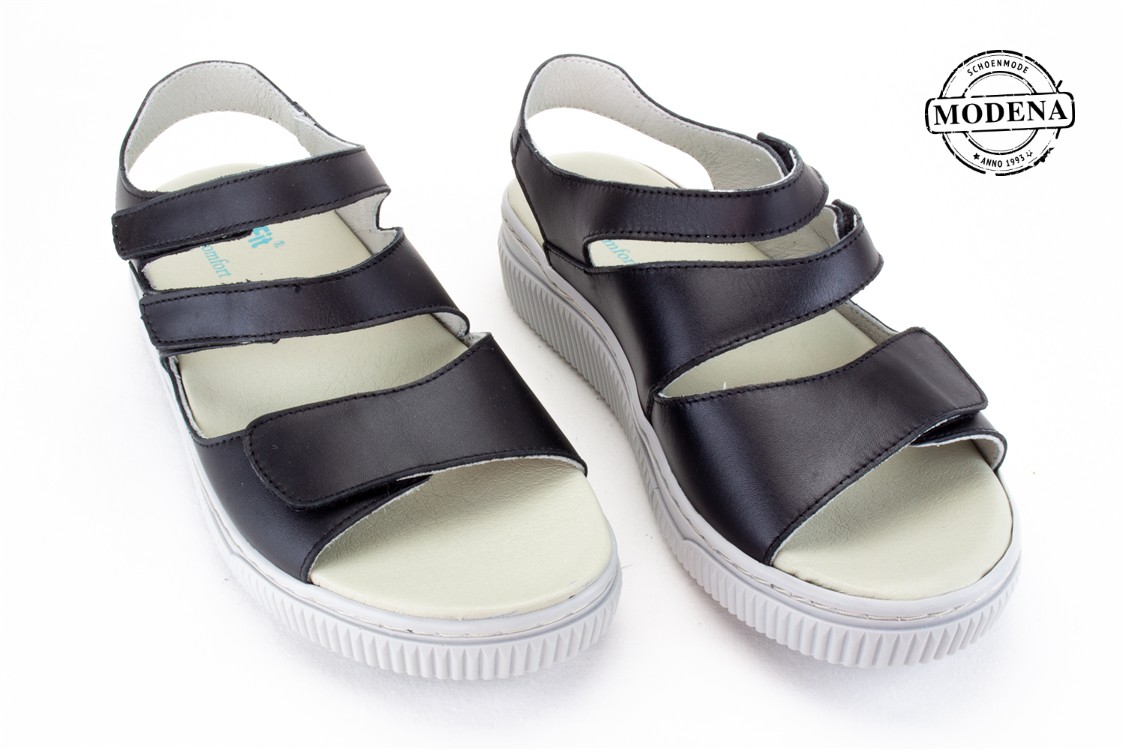 Modena schoenmode - 3 schuine velcro - zw sandaal 3 velcro