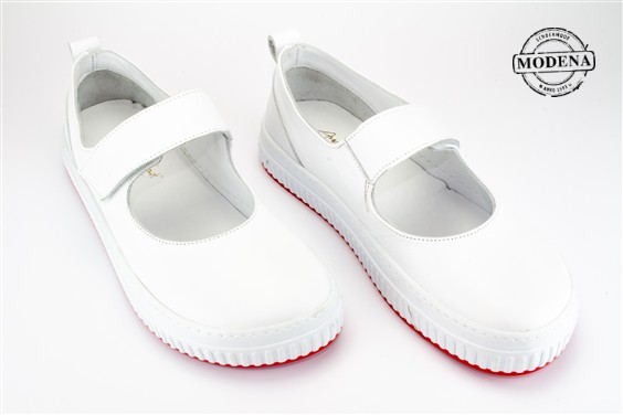 Detailpagina - Ander damesschoenen model: WIT OPEN VELCRO MET ROOD ZOOL