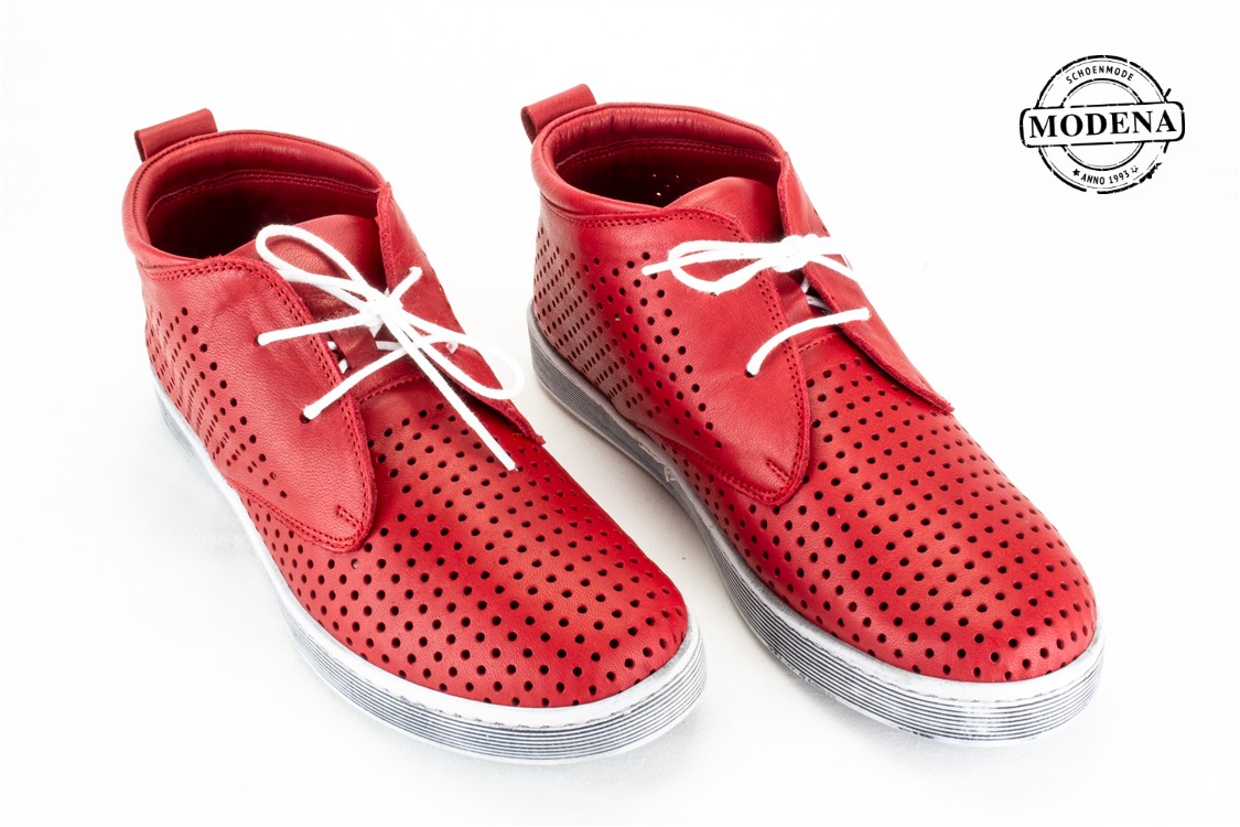 Modena schoenmode - halfhoge perforee - rood halfhoge perforee