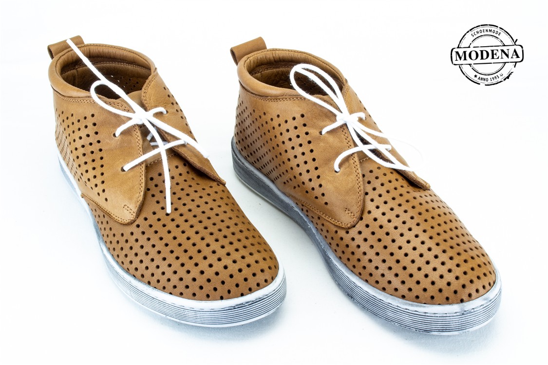 Modena schoenmode - halfhoge perforee - cognac halfhoge perforee