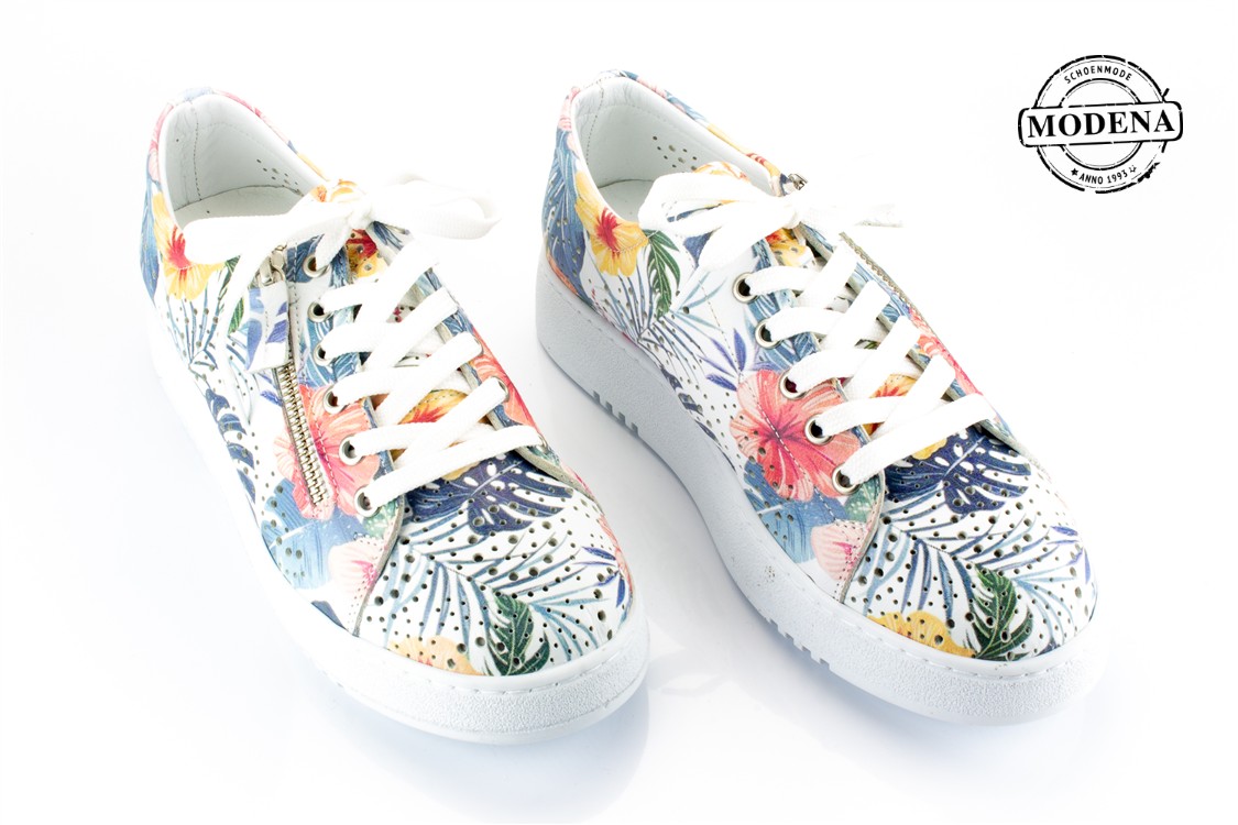 Modena schoenmode - lage sneaker zij-rits - bloemen sneaker zij rits