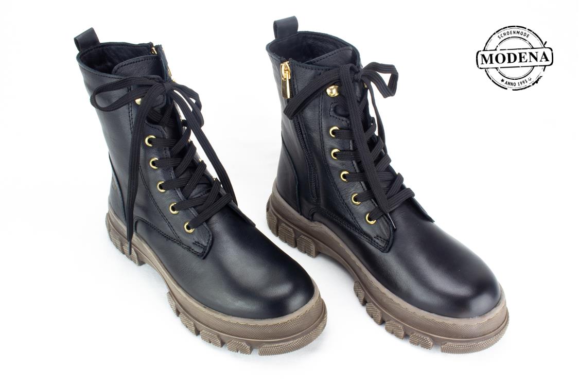 Modena schoenmode - stoere zool - zw veterlaars stoere zool