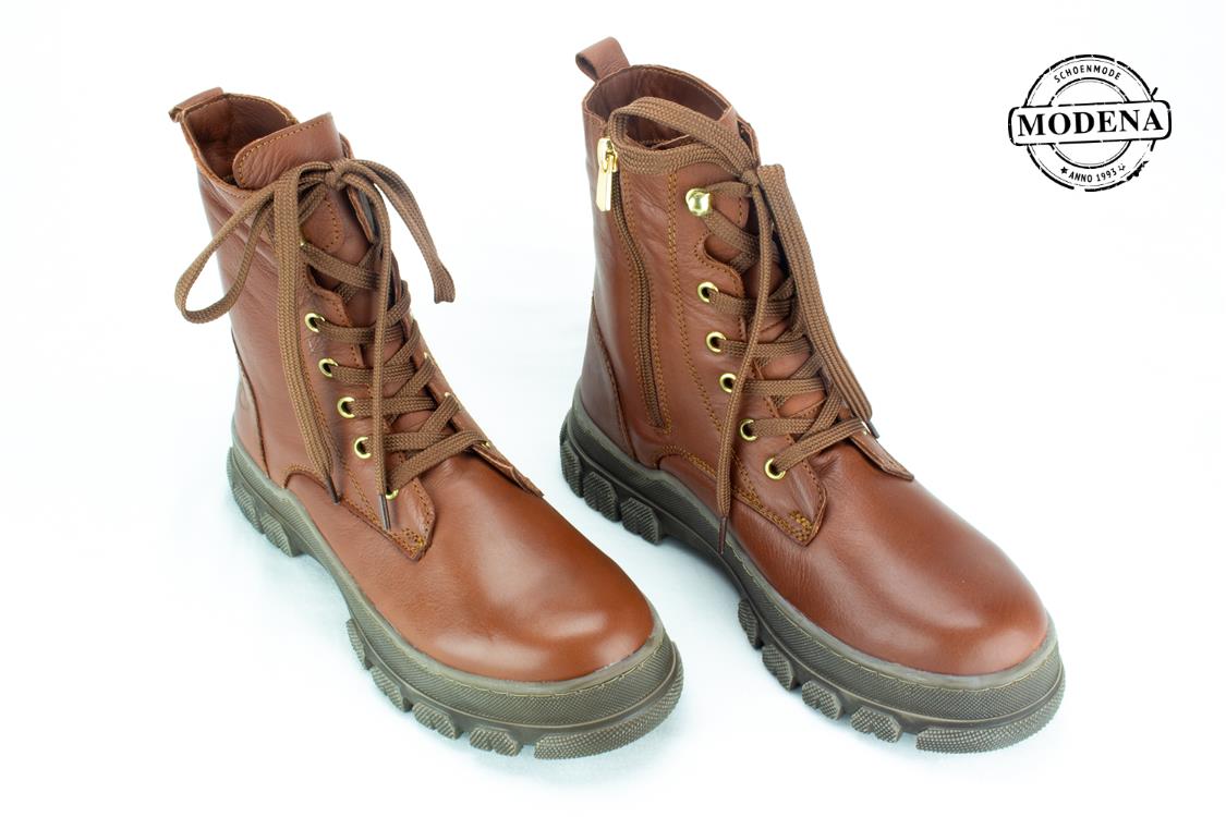 Modena schoenmode - stoere zool - cognac veterlaars stoere