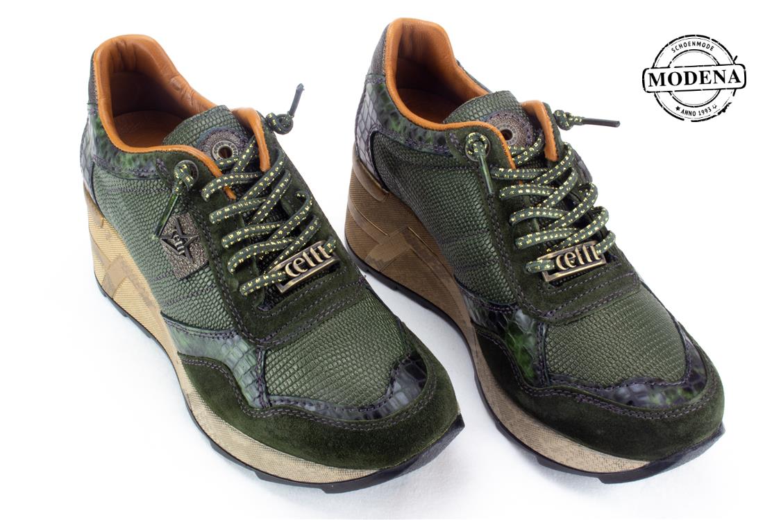 Modena schoenmode - sneaker dikke zool - khaki sneaker sleehak
