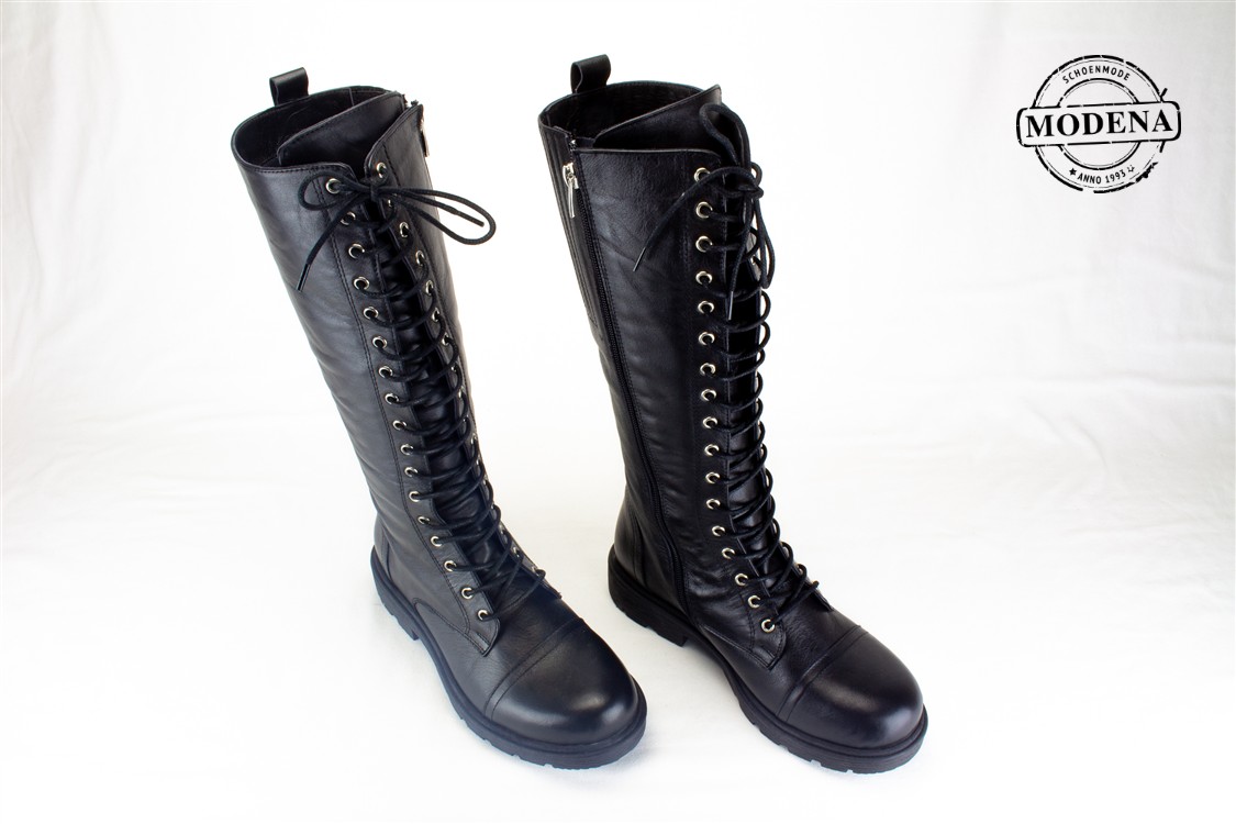 Modena schoenmode - veterlaars - zwart lange veterlaars