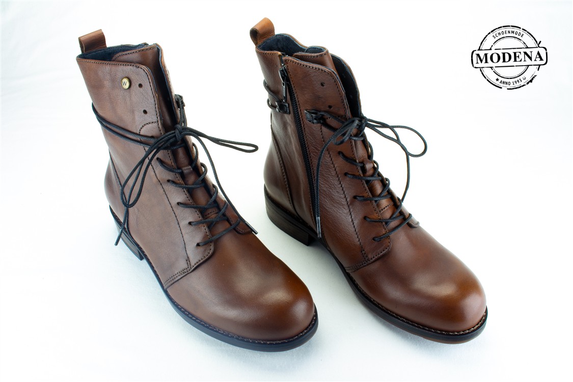 Modena schoenmode - veterlaarsje - cognac veterlaarsje