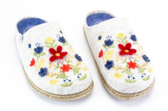 ECRU MUIL ROOD-BLAUWE BLOEMEN