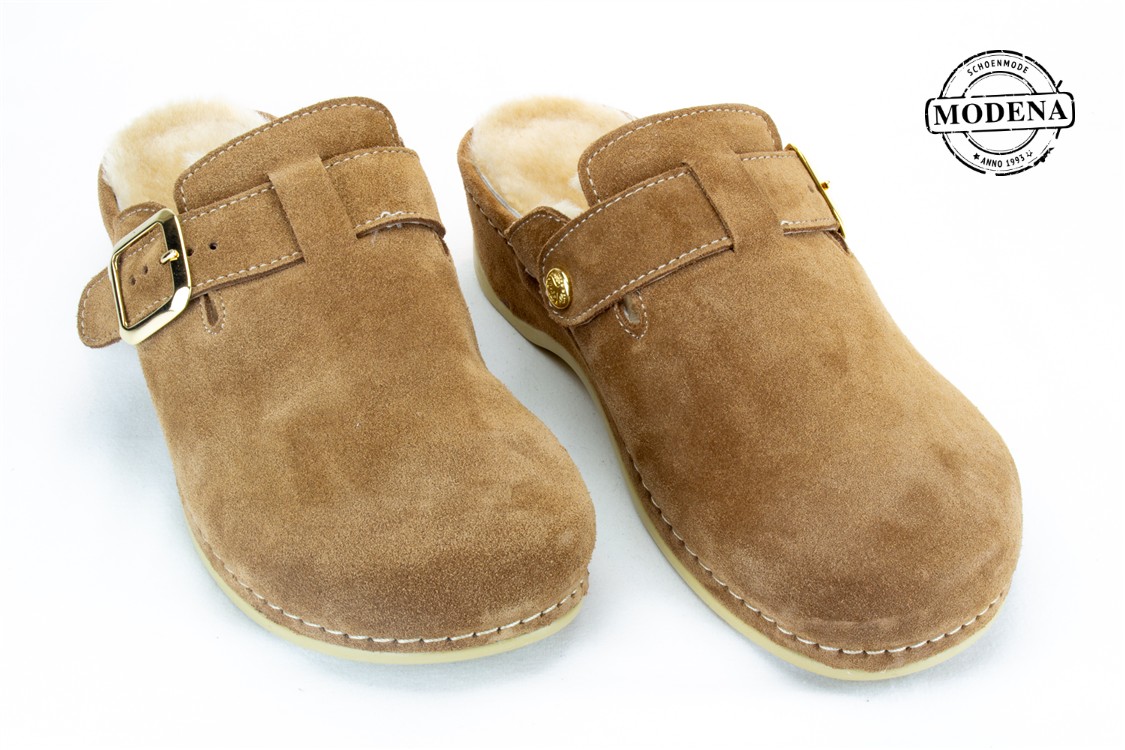 Modena schoenmode - muil pels - camel pels muil