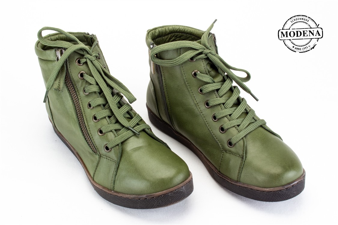 Modena schoenmode - hoge zij rits basket - olive hoge basket