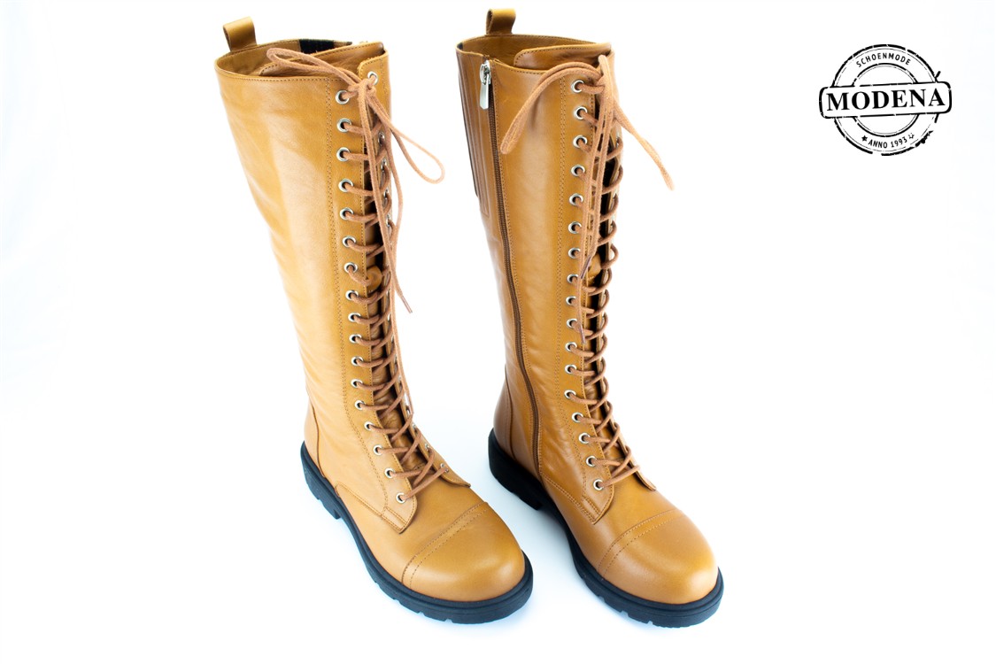 Modena schoenmode - lange veterlaars - camel lange veterlaars