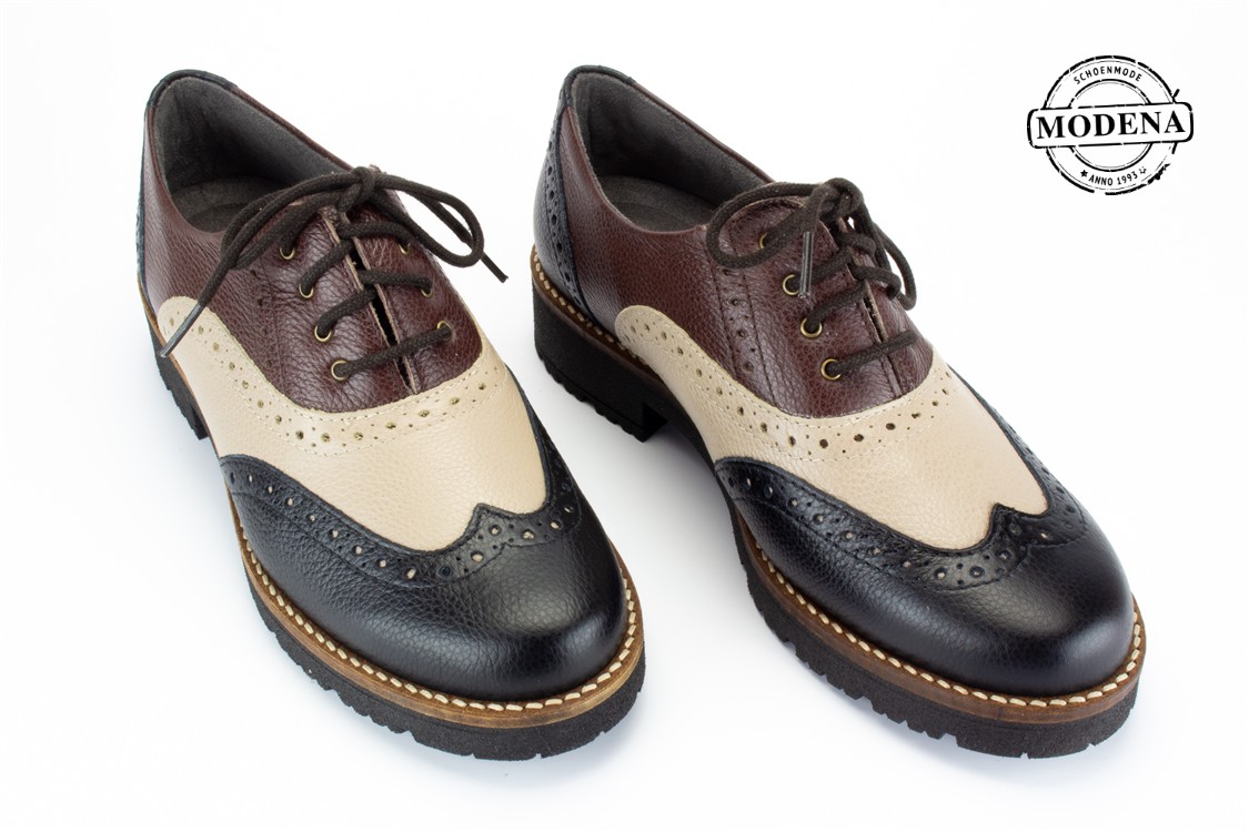 Modena schoenmode - broque plat - zw mix lage veter broque
