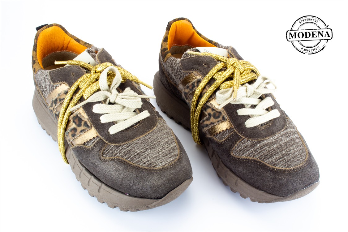 Modena schoenmode - sneaker metallic veter - taupe sneaker
